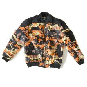 NEW CALIBER Mens Medium Miitary Camouflage Bomber Jacket Black Orange Puffer